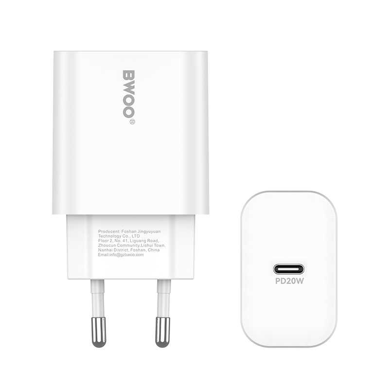 Ładowarka sieciowa z kablem USB-C BWOO CDA233, 20W, 3A, 1 x USB-C, Biała