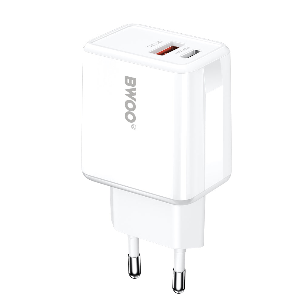 Ładowarka sieciowa z kablem USB-C BWOO CDA182, 38W, 3A, 1 x USB-A - 1 x USB-C, Biała