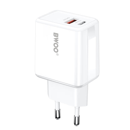 Ładowarka sieciowa z kablem USB-C BWOO CDA182, 38W, 3A, 1 x USB-A - 1 x USB-C, Biała