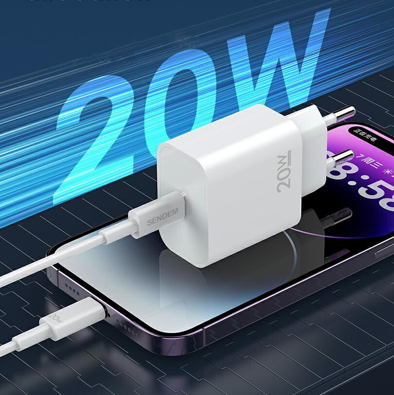 Ładowarka sieciowa z kablem USB-C Sendem OG73, 20W, 3A, 1 x USB-C, biały