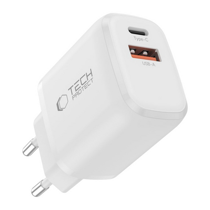 Ładowarka sieciowa z kablem Lightning Tech-Protect NCA20, 20W, 3A, 1 x USB-A - 1 x USB-C, biały