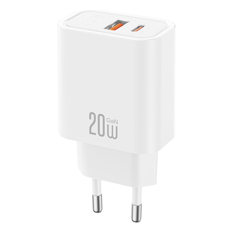 Ładowarka sieciowa z kablem USB-C XO Design CE40, 20W, 3A, 1 x USB-A - 1 x USB-C, biały