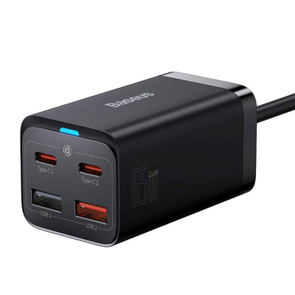 Ładowarka sieciowa Baseus GaN3 Pro USB-C z kablem, 65 W, 3 A, 2 x USB-A - 2 x USB-C, czarna CCGP04010101