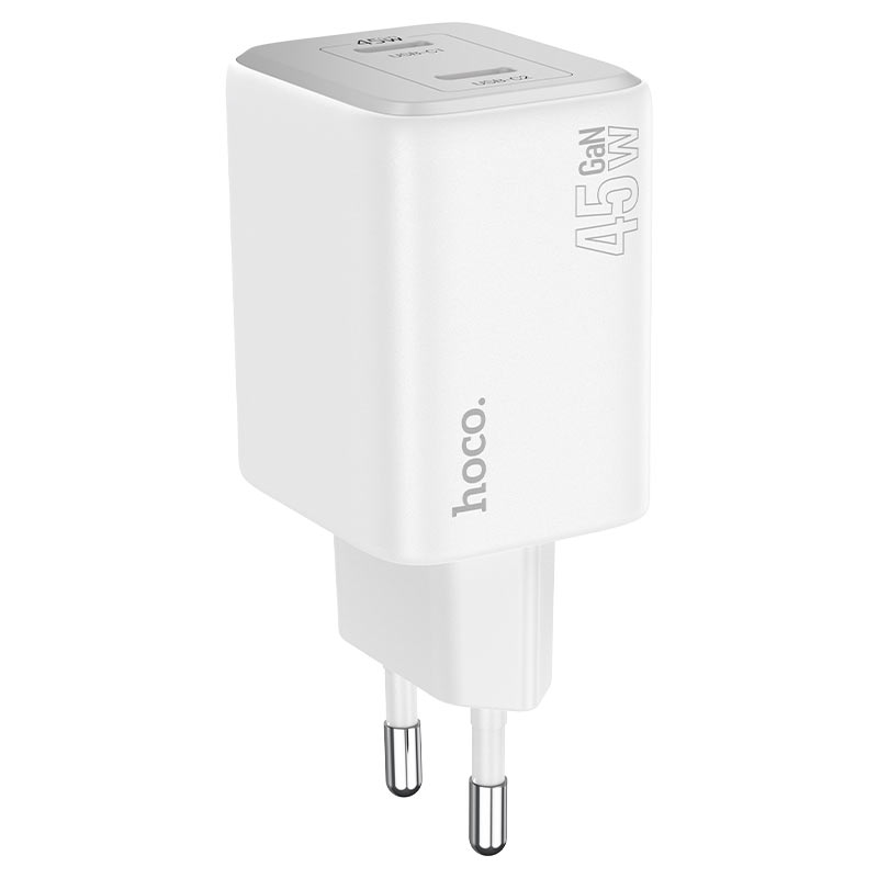 Ładowarka sieciowa z kablem Lightning HOCO N42, 45W, 3A, 2 x USB-C, biała 