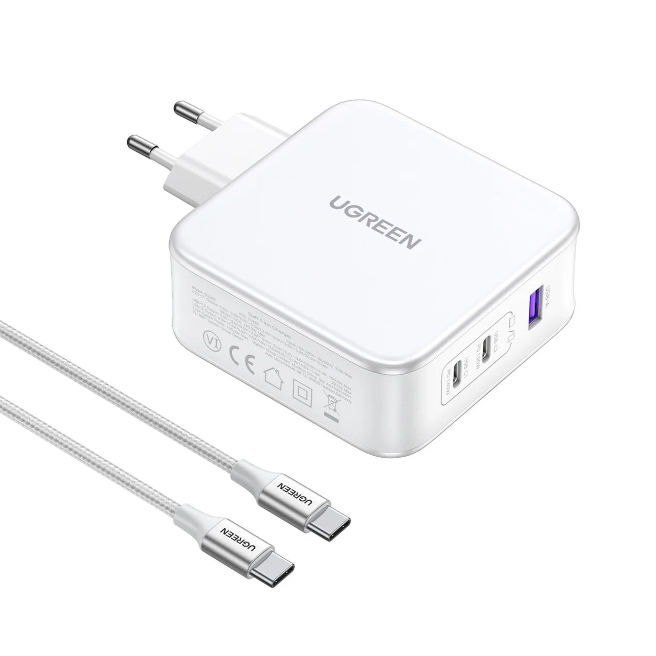UGREEN CD289, 140W, 5A, 1 x USB-A - 2 x USB-C, biały 