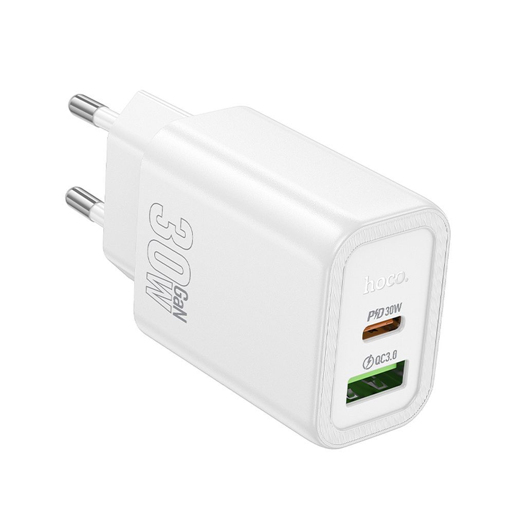 Ładowarka sieciowa HOCO N63, 30W, 3A, 1 x USB-A - 1 x USB-C, Biała
