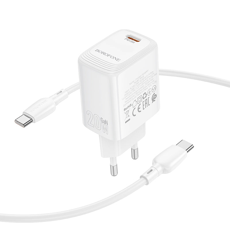 Ładowarka sieciowa z kablem USB-C Borofone BN26 Fuente, 20W, 3A, 1 x USB-C, Biała