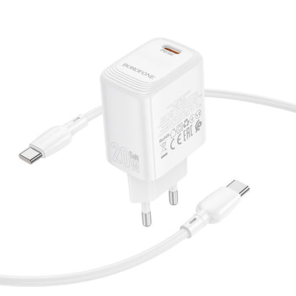 Ładowarka sieciowa z kablem USB-C Borofone BN26 Fuente, 20W, 3A, 1 x USB-C, Biała