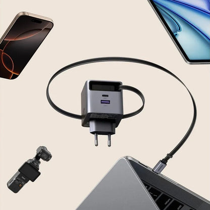 Ładowarka sieciowa z kablem USB-C UGREEN X615, 65W, 3A, 1 x USB-A - 1 x USB-C, Szara