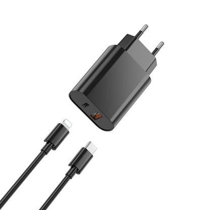 Ładowarka sieciowa z kablem Lightning WiWu Wi-U002, 20W, 3A, 1 x USB-A - 1 x USB-C, Czarny
