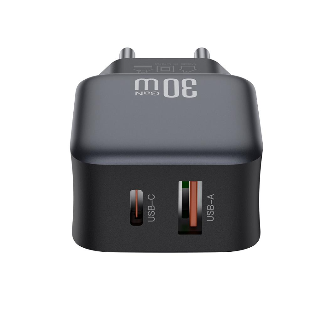 Ładowarka sieciowa z kablem Lightning XO Design L156, 30W, 3A, 1 x USB-A - 1 x USB-C, Czarny