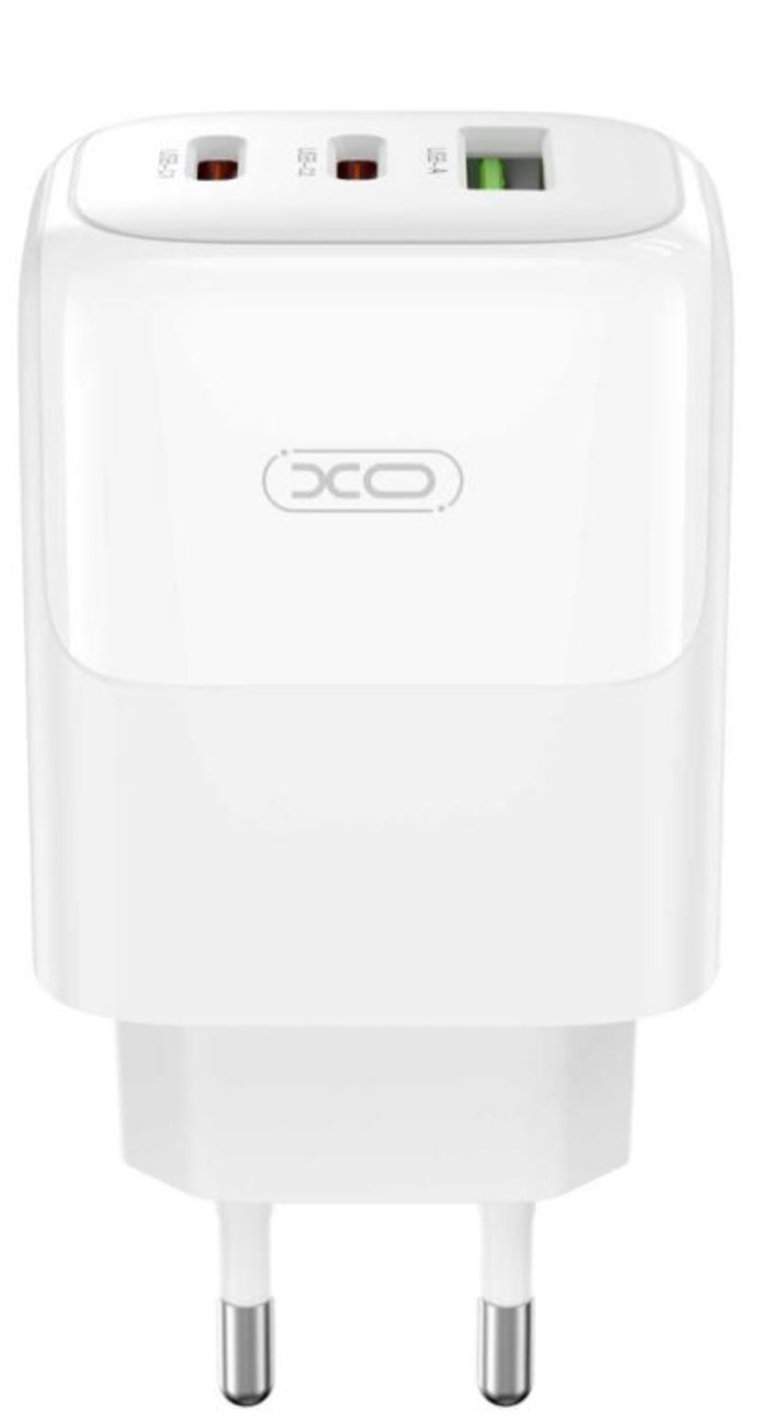 Ładowarka sieciowa z kablem USB-C XO Design L139, 65W, 4.5A, 1 x USB-A - 2 x USB-C, Biała