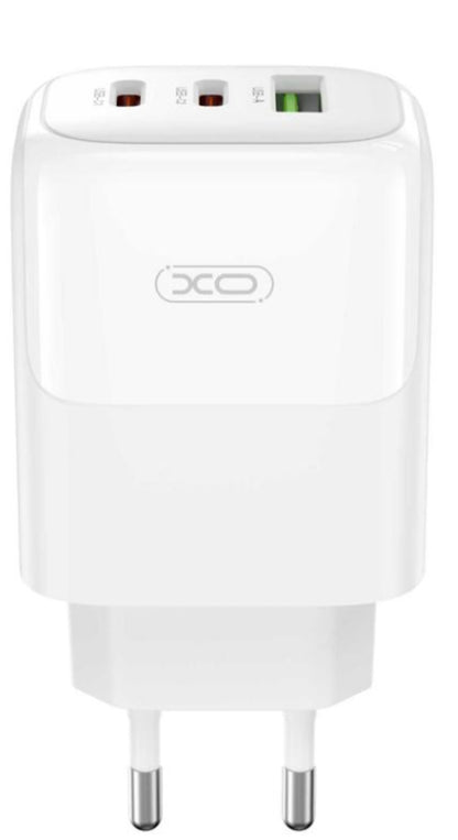 Ładowarka sieciowa z kablem USB-C XO Design L139, 65W, 4.5A, 1 x USB-A - 2 x USB-C, Biała