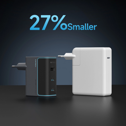 Cuktech Network Charger with USB-C Cable, 100W, 5A, 1 x USB-A - 2 x USB-C, Gray CUKAD1003EUG