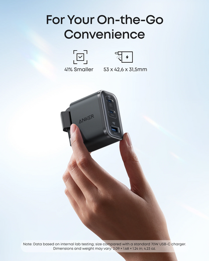 Ładowarka sieciowa z kablem USB-C Anker Nano, 70W, 3.5A, 1 x USB-A - 2 x USB-C, Szara B121A311