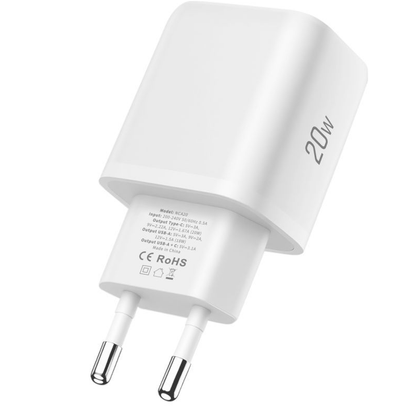 Ładowarka sieciowa z kablem USB-C Tech-Protect NCA20, 20W, 3A, 1 x USB-A - 1 x USB-C, biały