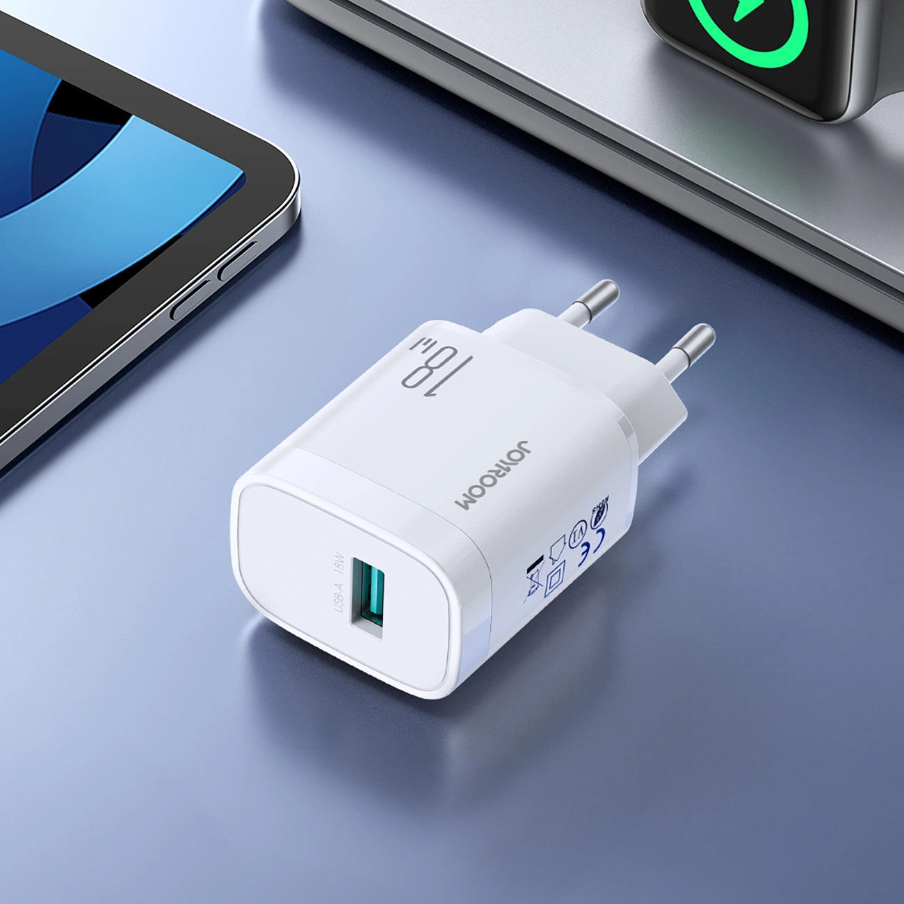 Joyroom JR-TF4 USB-C Cable Wall Charger, 18W, 3A, 1 x USB-A, White