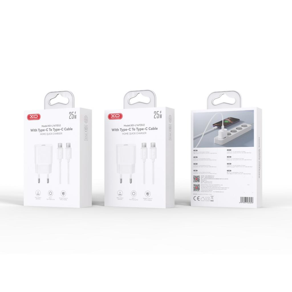 Ładowarka sieciowa z kablem USB-C XO Design L167, 25W, 3A, 1 x USB-C, Biała