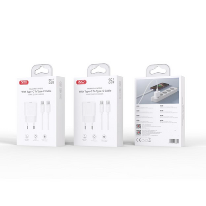 Ładowarka sieciowa z kablem USB-C XO Design L167, 25W, 3A, 1 x USB-C, Biała