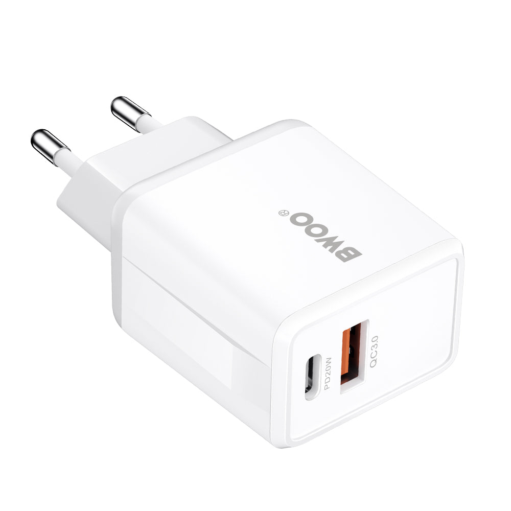 Ładowarka sieciowa z kablem Lightning BWOO CDA182, 38W, 3A, 1 x USB-A - 1 x USB-C, biały