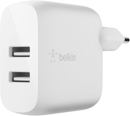 Ładowarka sieciowa z kablem USB-C Belkin BoostCharge Dual, 24W, 2.4A, 2 x USB-A, biała WCE001vf1MWH