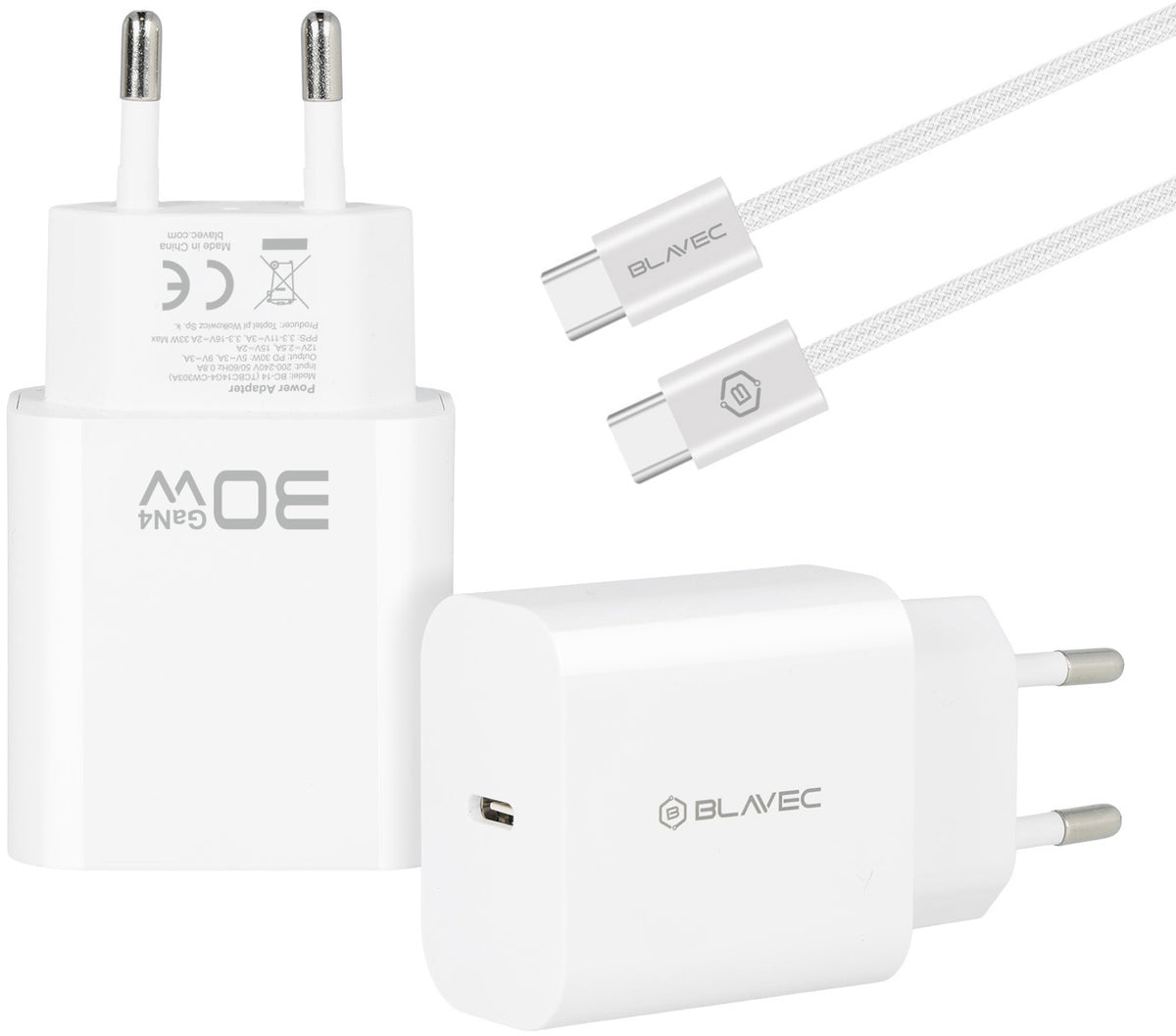 Blavec BC-14 USB-C Wall Charger with Cable, 30W, 3A, 1 x USB-C, White