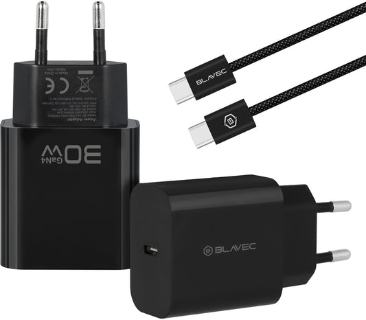 Ładowarka sieciowa z kablem USB-C Blavec BC-14, 30 W, 3 A, 1 × USB-C, czarna