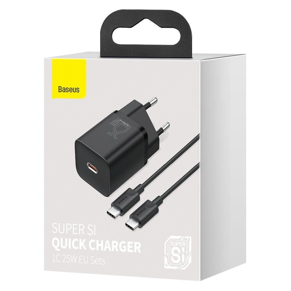 Ładowarka sieciowa Baseus Super Si USB-C z kablem USB-C, 25 W, 3 A, 1 x USB-C, czarna TZCCCSUP-L01 