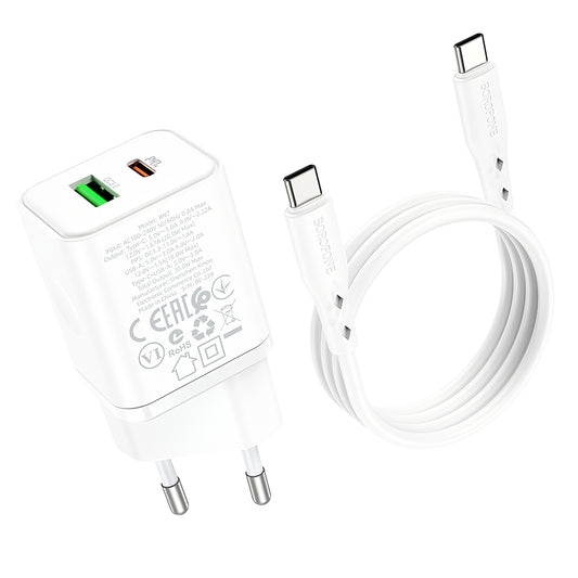 Ładowarka sieciowa z kablem USB-C Borofone BN7, 20W, 3A, 1 x USB-A - 1 x USB-C, biała