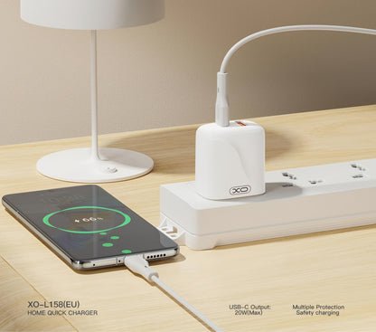 Ładowarka sieciowa z kablem USB-C XO Design L158, 20W, 3A, 1 x USB-A - 1 x USB-C, Biała