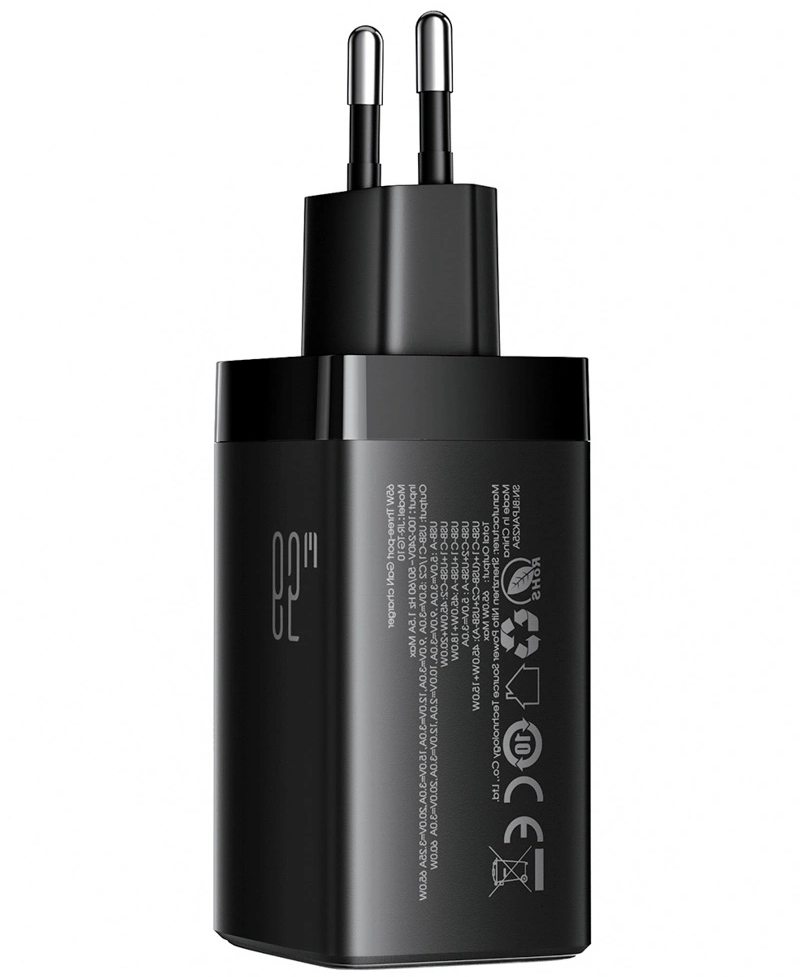 Ładowarka sieciowa z kablem USB-C Joyroom JR-TG10, 65W, 3,25A, 1 x USB-A - 2 x USB-C, czarna