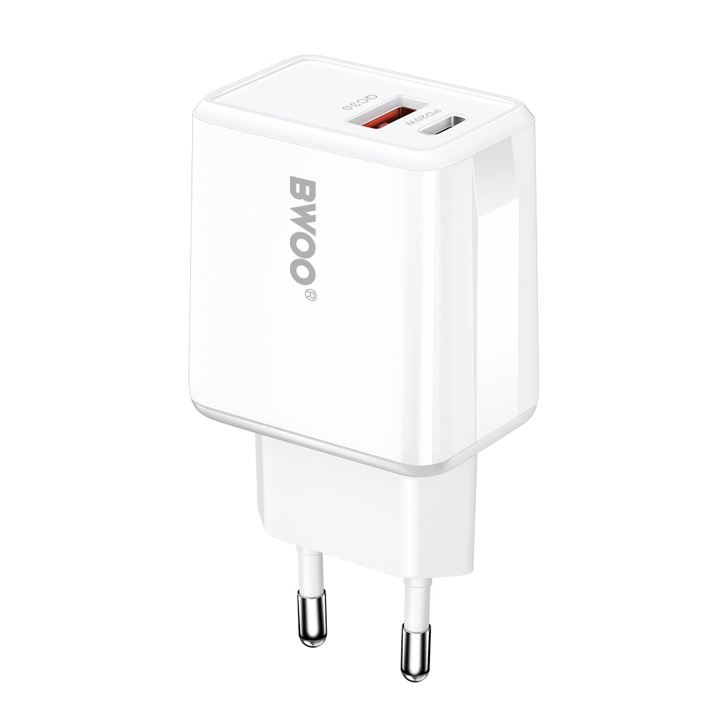Ładowarka sieciowa z kablem Lightning BWOO CDA182, 38W, 3A, 1 x USB-A - 1 x USB-C, biały