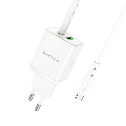 Ładowarka sieciowa z kablem USB-C Borofone BN7, 20W, 3A, 1 x USB-A - 1 x USB-C, biała 