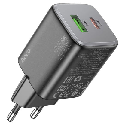 Ładowarka sieciowa z kablem Lightning HOCO N41, 20W, 3A, 1 x USB-A - 1 x USB-C, Czarny