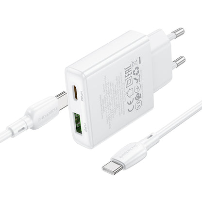 Ładowarka sieciowa z kablem USB-C Borofone BN25 Wish, 30W, 3A, 1 x USB-A - 1 x USB-C, biała 