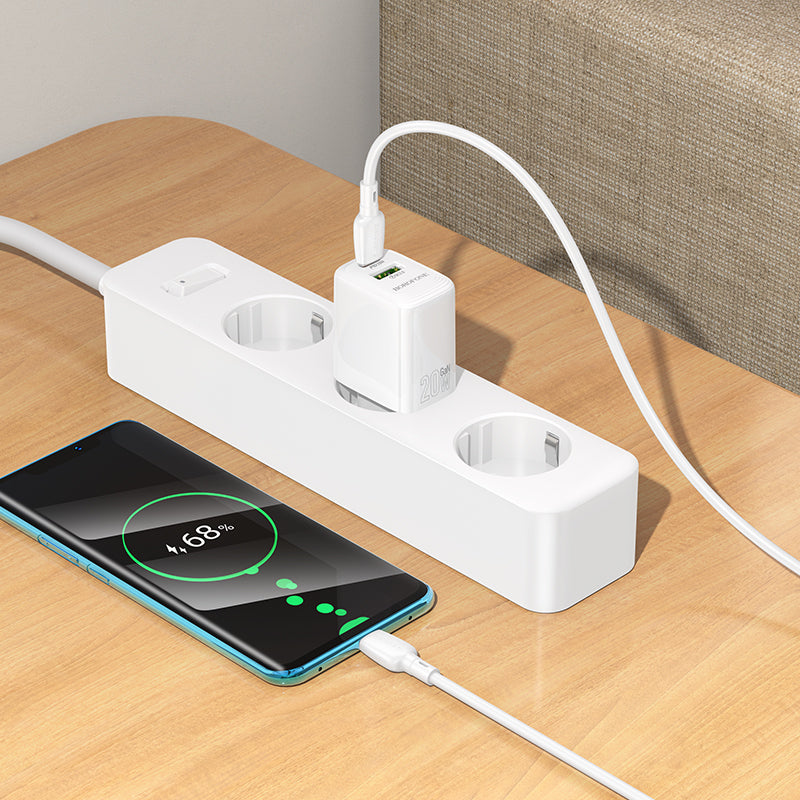 Ładowarka sieciowa z kablem USB-C Borofone BN27 Fuente, 20W, 3A, 1 x USB-A - 1 x USB-C, Biała