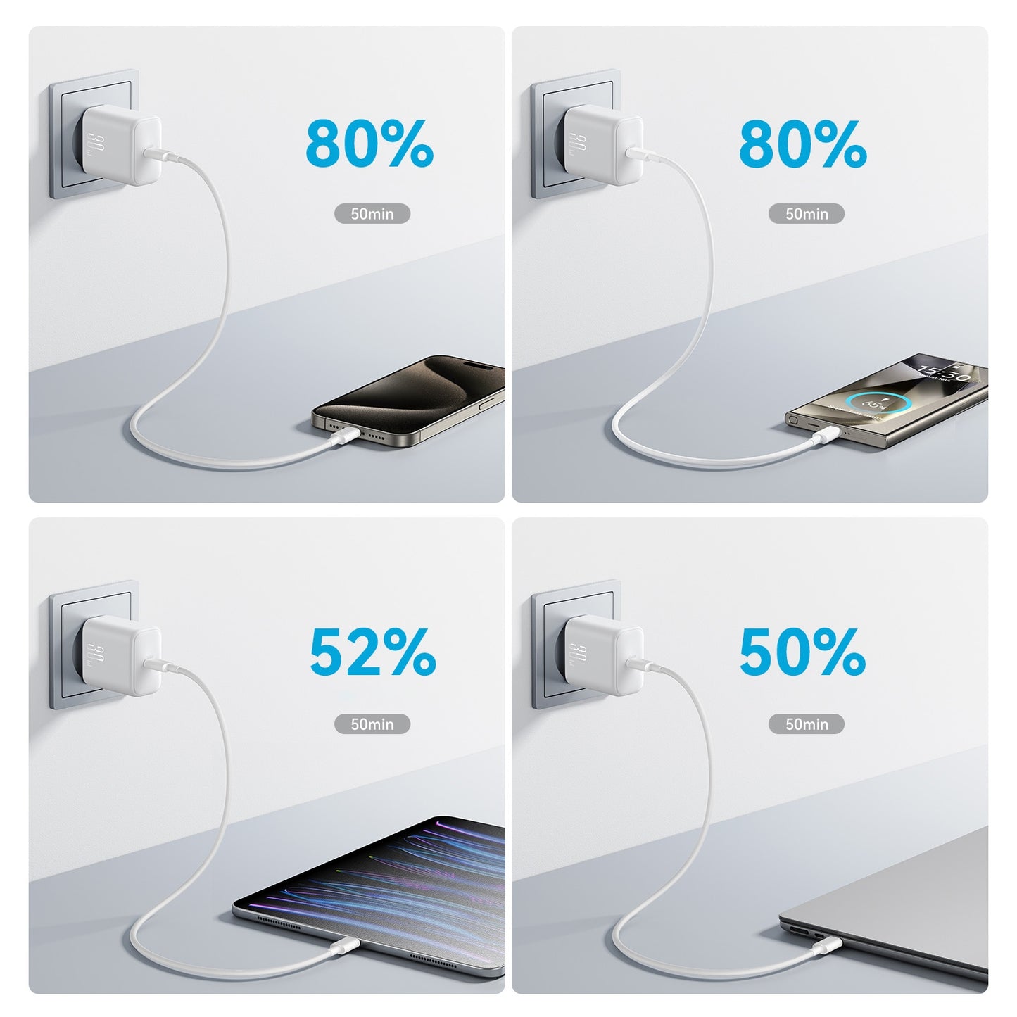 Ładowarka sieciowa z kablem USB-C Joyroom JR-TCF24, 30W, 3A, 1 x USB-C, Biała