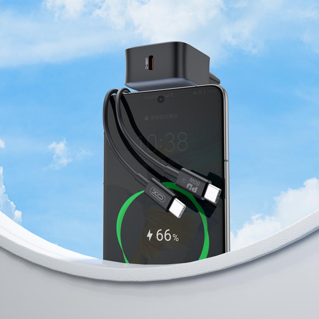 Ładowarka sieciowa z kablem USB-C XO Design L155, 30W, 3A, 1 x USB-C, Czarny