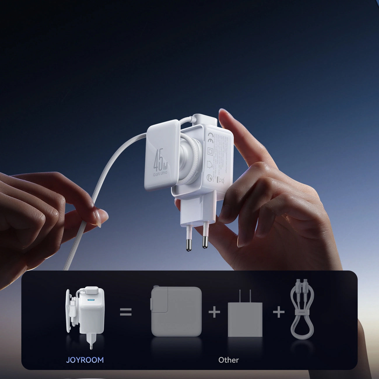 Ładowarka sieciowa z kablem USB-C Joyroom JR-TCL05, 45W, 3A, 2 x USB-C, Biała