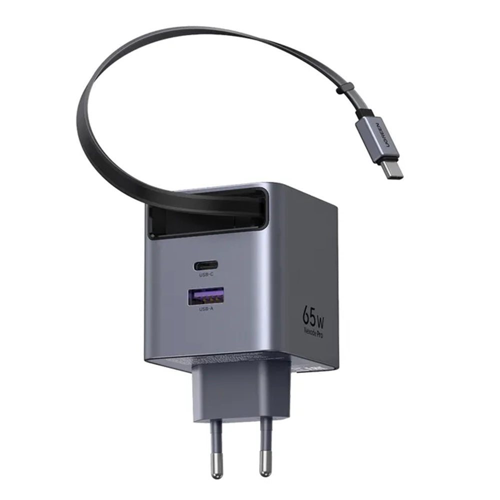 Ładowarka sieciowa z kablem USB-C UGREEN X615, 65W, 3A, 1 x USB-A - 1 x USB-C, Szara