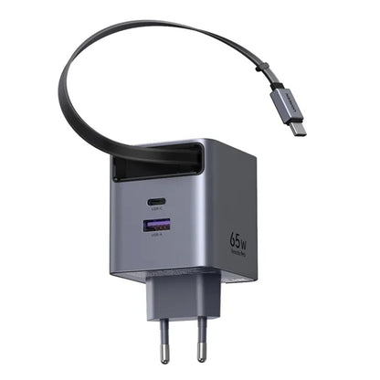 Ładowarka sieciowa z kablem USB-C UGREEN X615, 65W, 3A, 1 x USB-A - 1 x USB-C, Szara