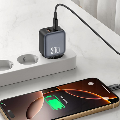 Ładowarka sieciowa z kablem Lightning XO Design L156, 30W, 3A, 1 x USB-A - 1 x USB-C, Czarny