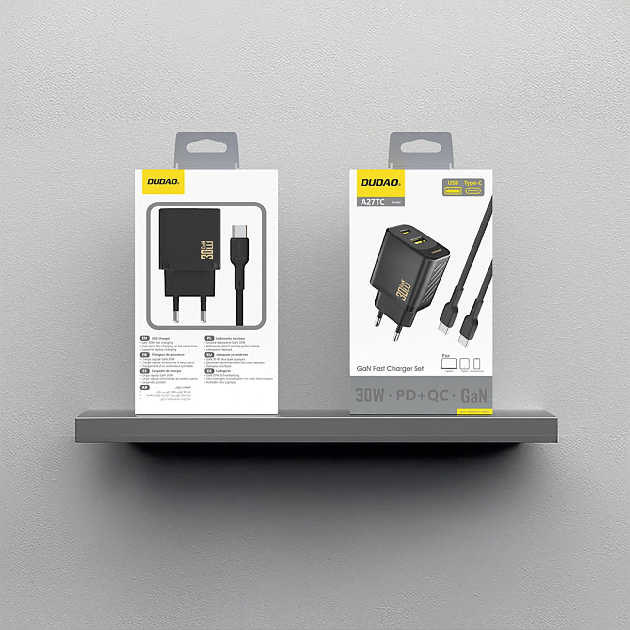 Ładowarka sieciowa z kablem USB-C Dudao A27TCEU, 30W, 1 x USB-A - 1 x USB-C, Czarny