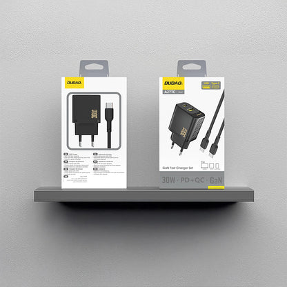 Ładowarka sieciowa z kablem USB-C Dudao A27TCEU, 30W, 1 x USB-A - 1 x USB-C, Czarny
