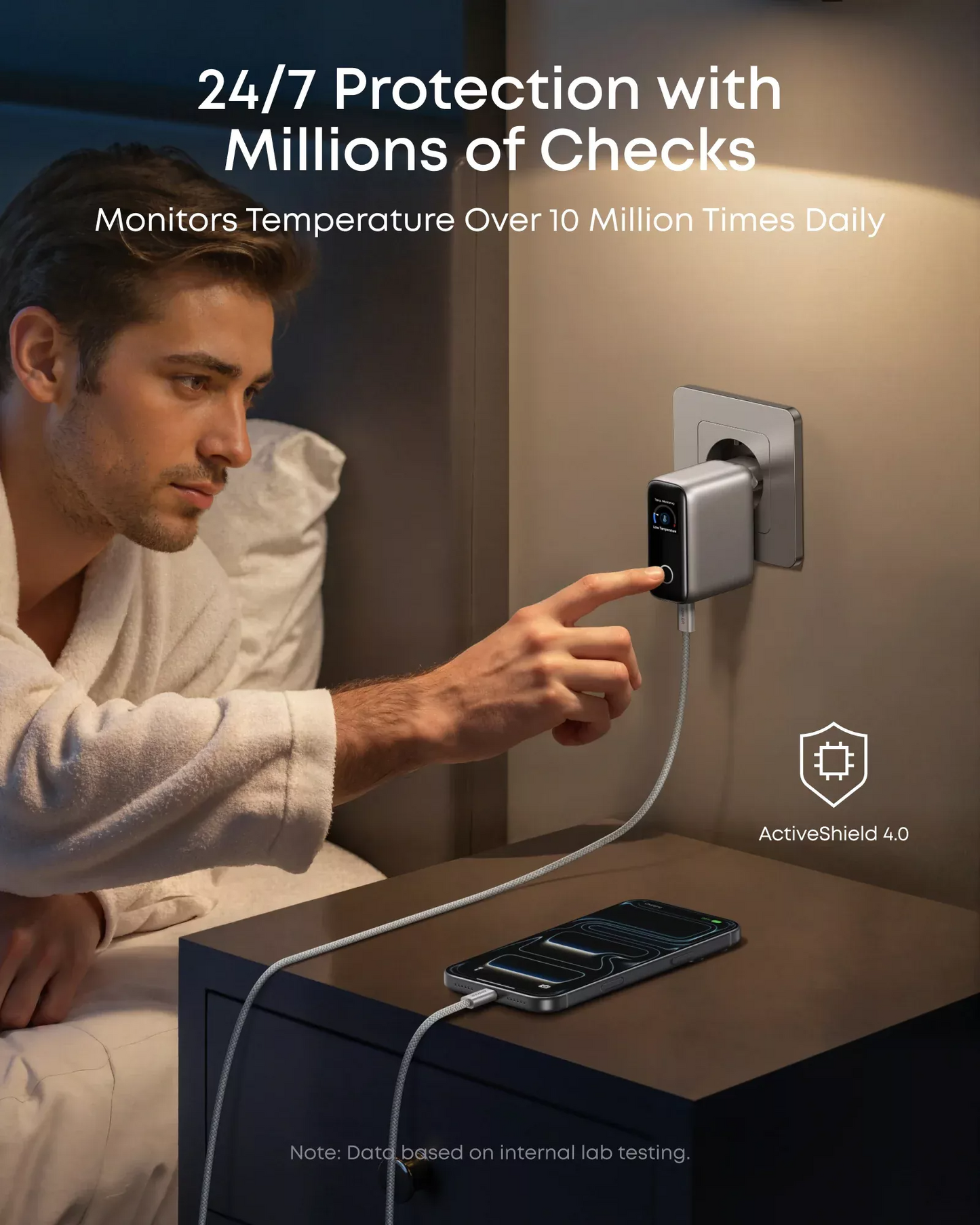 Ładowarka sieciowa z kablem USB-C Anker Smart Display, 100W, 5A, 1 x USB-A - 2 x USB-C, Srebrna B121BG41