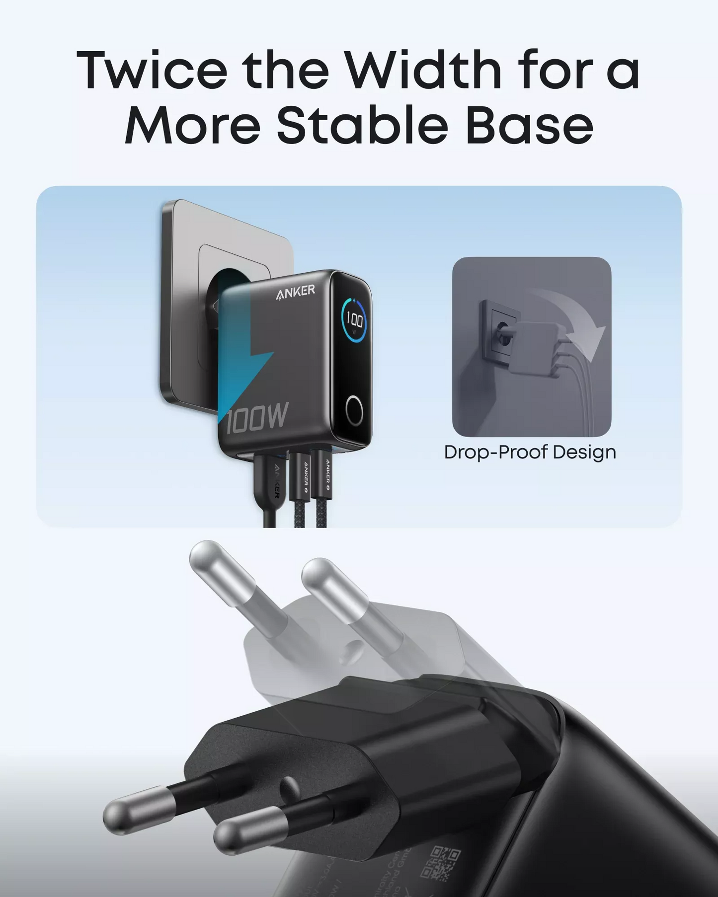 Anker Smart Display USB-C Cable Wall Charger, 100W, 5A, 1 x USB-A - 2 x USB-C, Gray, Refurbished B121BGZ1