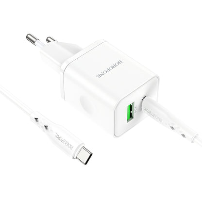 Ładowarka sieciowa z kablem USB-C Borofone BN7, 20W, 3A, 1 x USB-A - 1 x USB-C, biała 