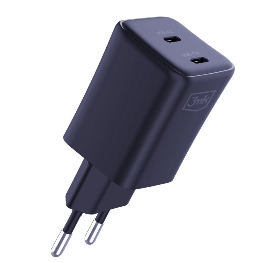 Ładowarka sieciowa 3MK HyperCharger z kablem USB-C, 45 W, 3 A, 2 x USB-C, czarna 