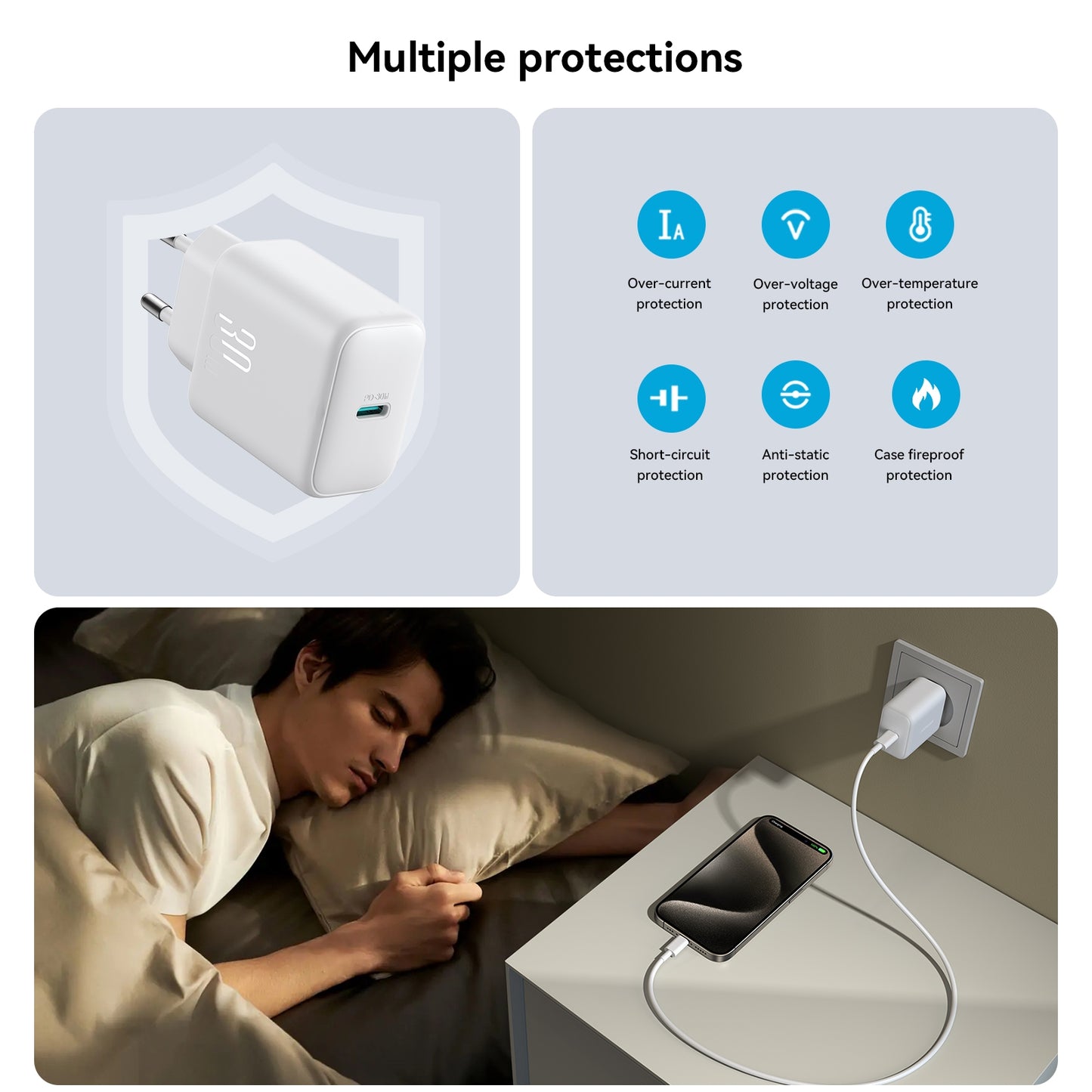 Ładowarka sieciowa z kablem USB-C Joyroom JR-TCF24, 30W, 3A, 1 x USB-C, Biała