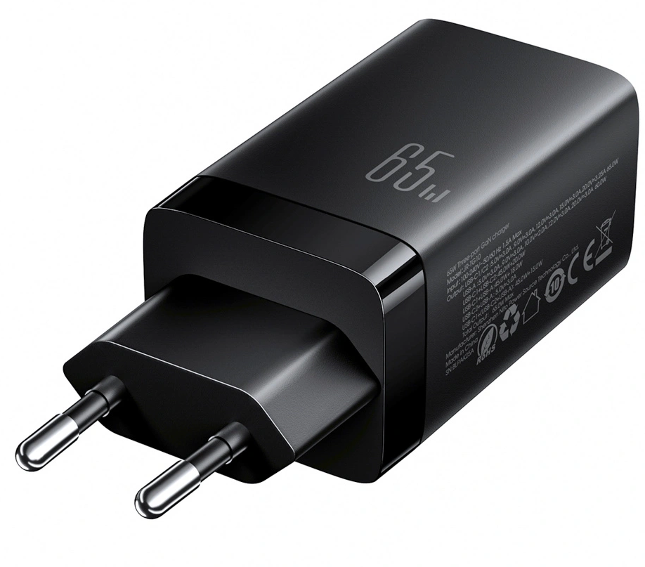 Ładowarka sieciowa z kablem USB-C Joyroom JR-TG10, 65W, 3,25A, 1 x USB-A - 2 x USB-C, czarna